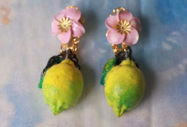 SOLD! 10214 Sicilian Lemon Flower Lemon Earrings - Image 2