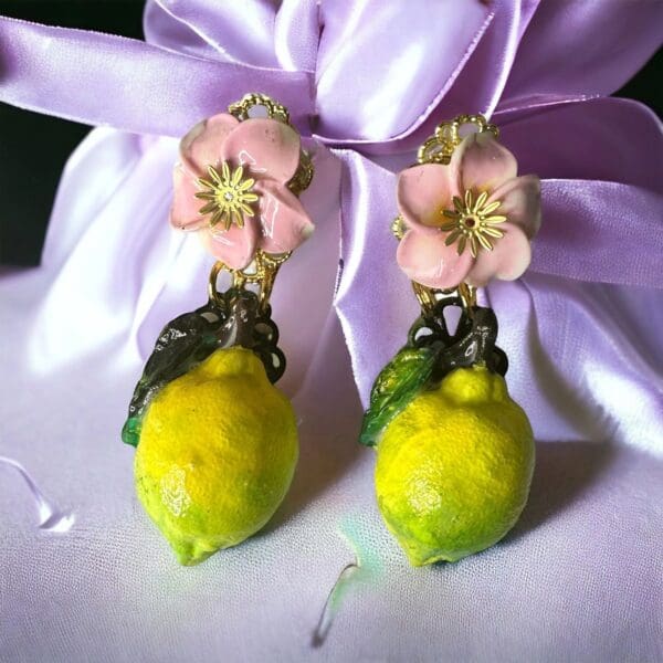 SOLD! 10214 Sicilian Lemon Flower Lemon Earrings