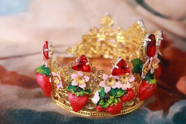 SOLD! 10218 Vivid Strawberries Baroque Headband Crown - Image 9