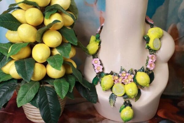 SOLD! 10219 Baroque 3D Effect Lemon Fruit Statement Necklace - Image 3