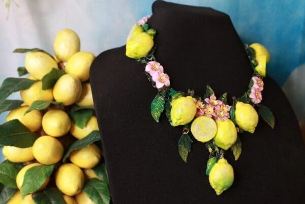 SOLD! 10219 Baroque 3D Effect Lemon Fruit Statement Necklace - Image 4