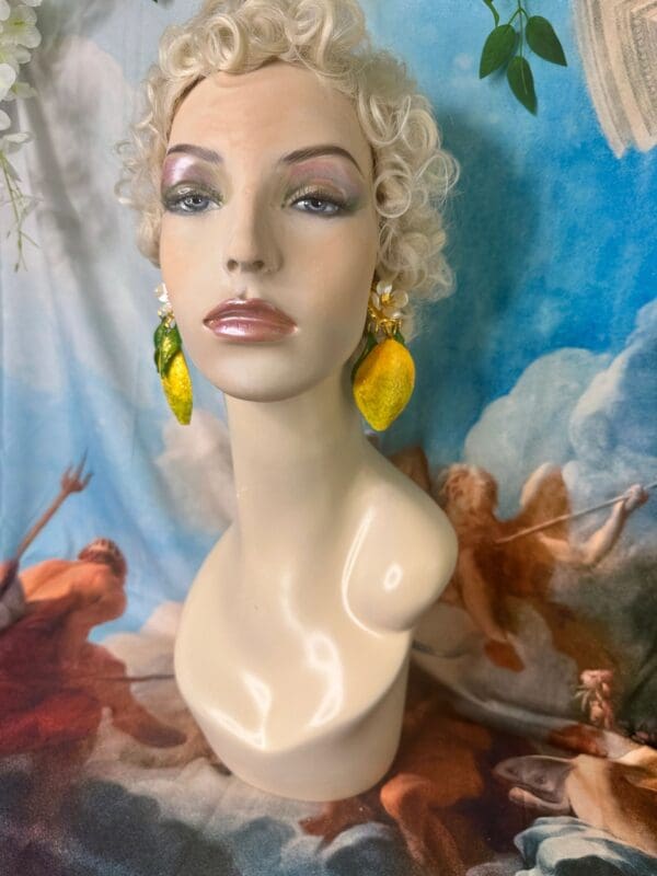 SOLD! 10225 Baroque Large Lemon Pink flower Earrings Studs - Image 3