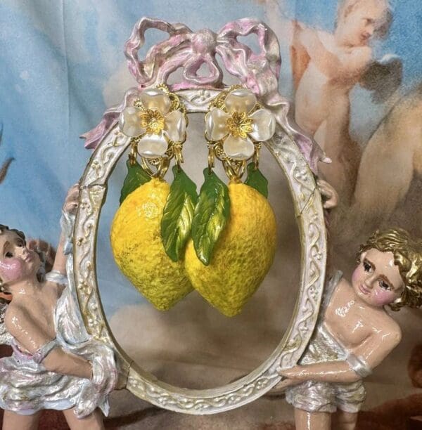 SOLD! 10225 Baroque Large Lemon Pink flower Earrings Studs