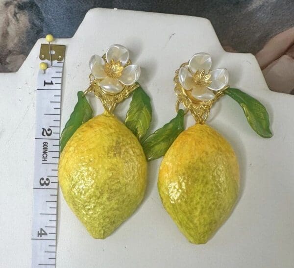 SOLD! 10225 Baroque Large Lemon Pink flower Earrings Studs - Image 6