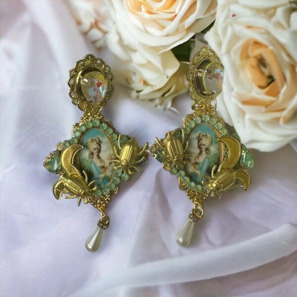 SOLD! 10226 Aqua Marie Antoinette Aqua Massive Earrings Studs