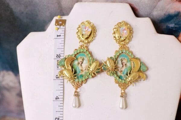 SOLD! 10226 Aqua Marie Antoinette Aqua Massive Earrings Studs - Image 2