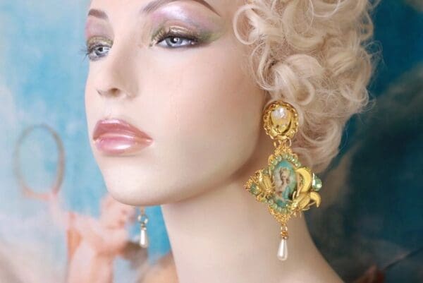SOLD! 10226 Aqua Marie Antoinette Aqua Massive Earrings Studs - Image 5