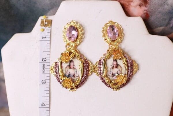 SOLD! 10227 Young Marie Antoinette Aqua Massive Earrings Studs - Image 3