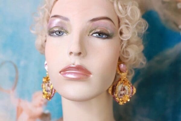 SOLD! 10227 Young Marie Antoinette Aqua Massive Earrings Studs - Image 4