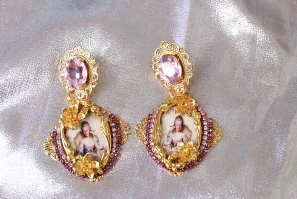 SOLD! 10227 Young Marie Antoinette Aqua Massive Earrings Studs - Image 6