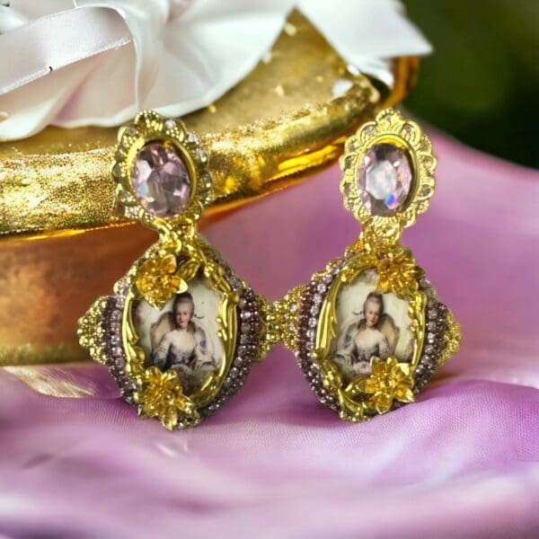 SOLD! 10227 Young Marie Antoinette Aqua Massive Earrings Studs