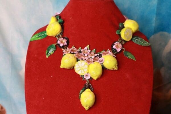 SOLD! 10249 Baroque 3D Effect Lemon Fruit Statement Necklace