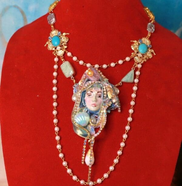 SOLD! 10254 Nautical Mermaid 3D Effect Hand-painted Necklace - Image 2
