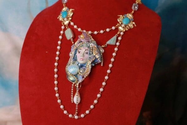 SOLD! 10254 Nautical Mermaid 3D Effect Hand-painted Necklace - Image 4