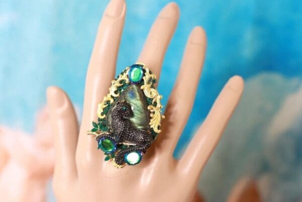 SOLD! 10266 Genuine Labradorite Black Panther Massive Adjustable Cocktail Ring - Image 2