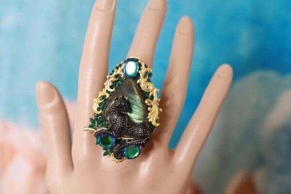 SOLD! 10266 Genuine Labradorite Black Panther Massive Adjustable Cocktail Ring - Image 3