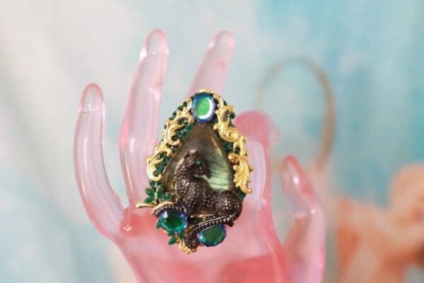 SOLD! 10266 Genuine Labradorite Black Panther Massive Adjustable Cocktail Ring - Image 5