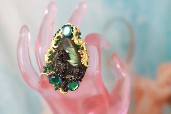 SOLD! 10266 Genuine Labradorite Black Panther Massive Adjustable Cocktail Ring - Image 6