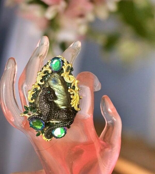 SOLD! 10266 Genuine Labradorite Black Panther Massive Adjustable Cocktail Ring