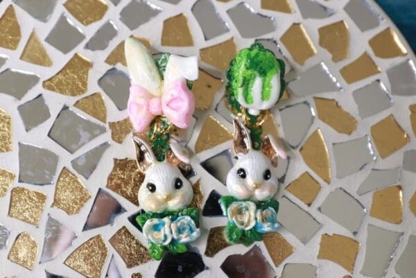 SOLD! 10276 Enamel Irregular Bunny Studs Earrings - Image 2