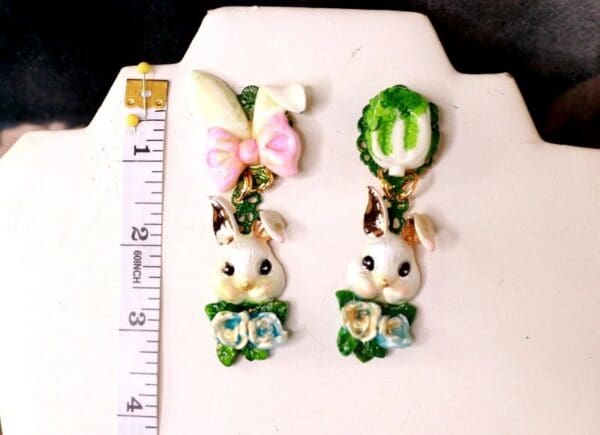SOLD! 10276 Enamel Irregular Bunny Studs Earrings - Image 3