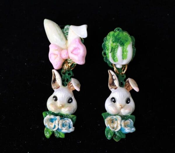 SOLD! 10276 Enamel Irregular Bunny Studs Earrings - Image 4