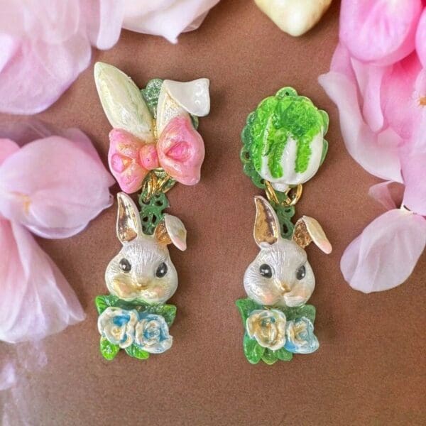 SOLD! 10276 Enamel Irregular Bunny Studs Earrings