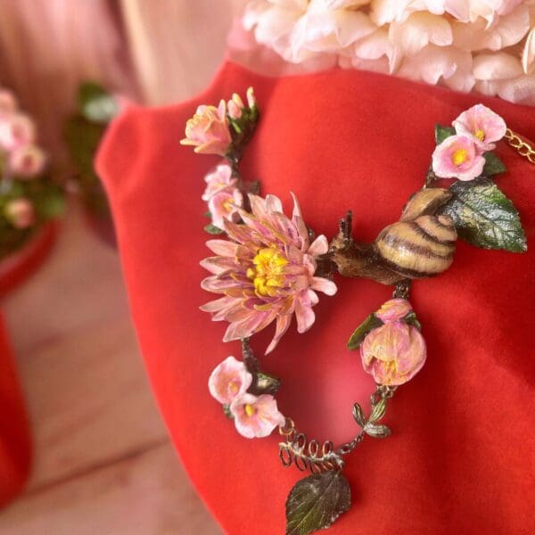 SOLD! 10279 Art Nouveau Set Of Necklace+ Earrings Large Flowers Snail Flowers Necklace - Image 2