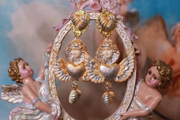 1SOLD! 0292 Baroque Cherubs Winged Light Weight Studs Earrings