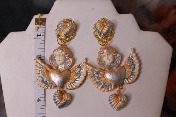 1SOLD! 0292 Baroque Cherubs Winged Light Weight Studs Earrings - Image 4