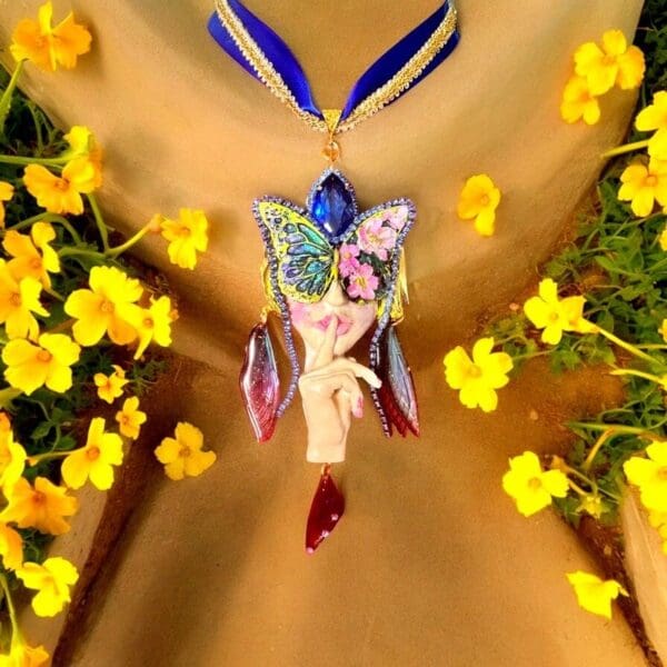 SOLD! 10296 Venetian Mask Lady Butterfly Hush Necklace - Image 2