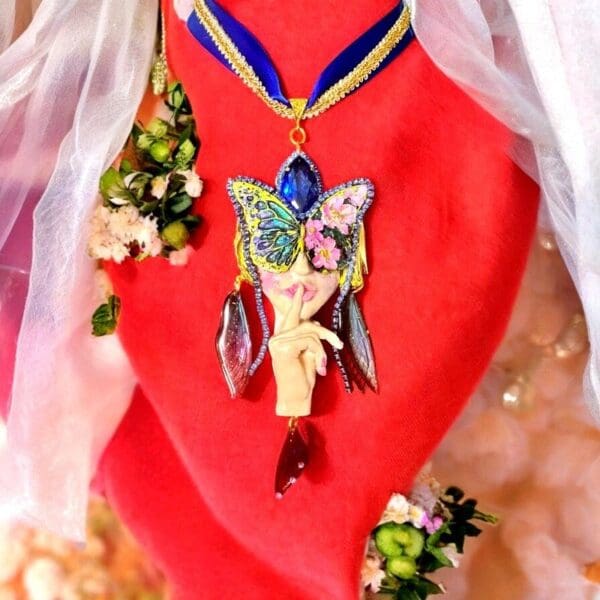 SOLD! 10296 Venetian Mask Lady Butterfly Hush Necklace