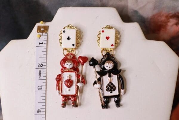 SOLD! 10301 Enamel Alice Cards Earrings Studs - Image 4