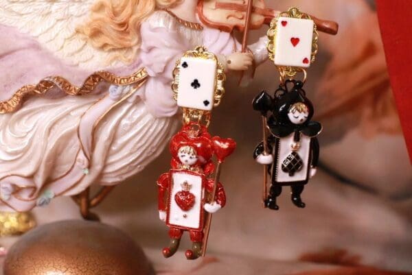 SOLD! 10301 Enamel Alice Cards Earrings Studs - Image 2
