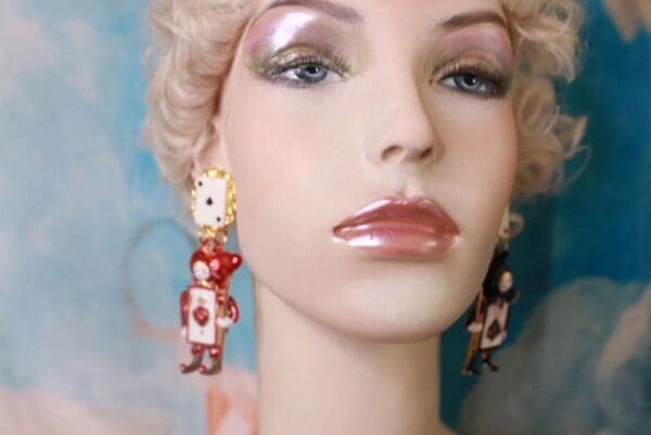 SOLD! 10301 Enamel Alice Cards Earrings Studs - Image 7