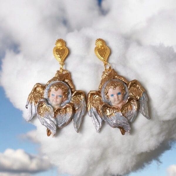 SOLD! 10303 Baroque Cherubs Winged Angels Studs - Image 2
