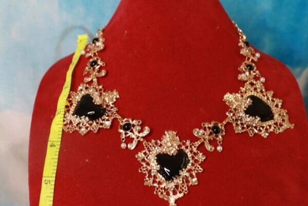 SOLD! 10318 Baroque Sacred Hearts Black Necklace - Image 6