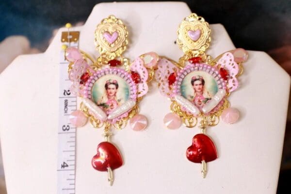 SOLD! 10323 Frida Kahlo Butterfly Painted Earrings - Image 4