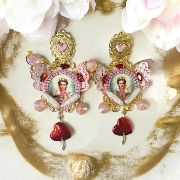 SOLD! 10323 Frida Kahlo Butterfly Painted Earrings - Image 2