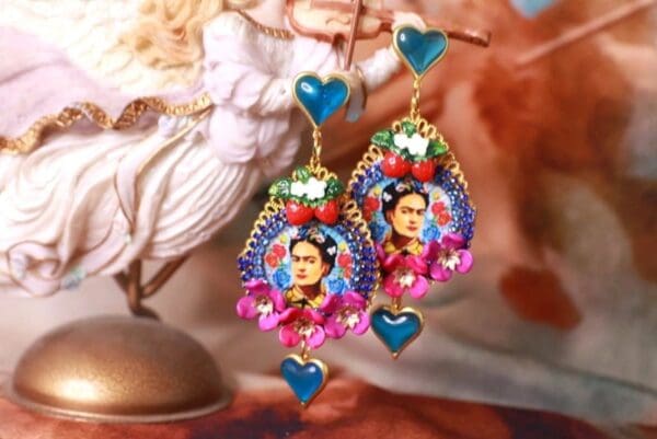 SOLD! 10326 Frida Kahlo Bright Colors Painted Earrings - Image 2