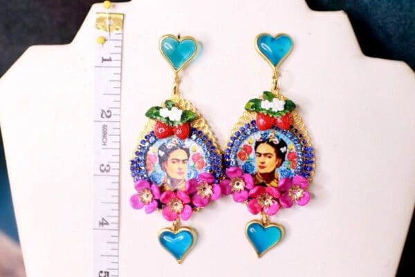 SOLD! 10326 Frida Kahlo Bright Colors Painted Earrings - Image 3