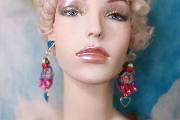SOLD! 10326 Frida Kahlo Bright Colors Painted Earrings - Image 5