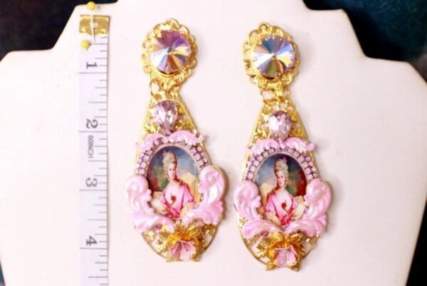 SOLD! 10327 Marie Antoinette Long Pink Massive Earrings - Image 3