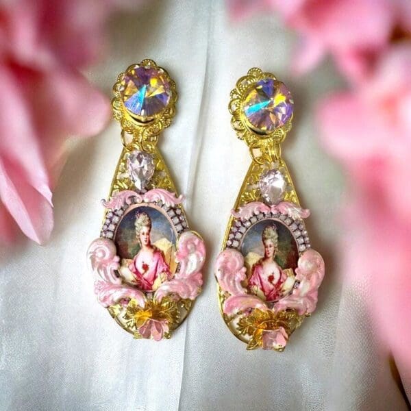 SOLD! 10327 Marie Antoinette Long Pink Massive Earrings