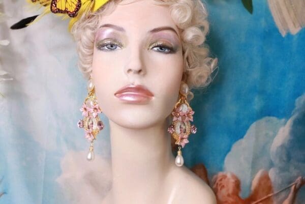 SOLD! 10328 Marie Antoinette Long Pink Pearl Massive Earrings - Image 5