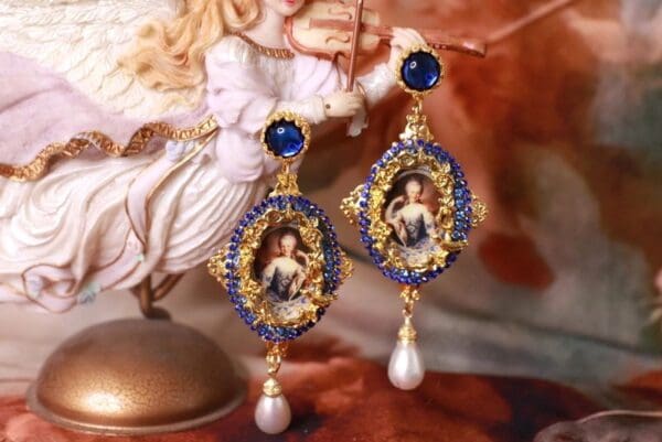 SOLD! 0329 Marie Antoinette Blue Massive Earrings - Image 3