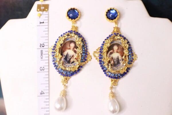 SOLD! 0329 Marie Antoinette Blue Massive Earrings - Image 4