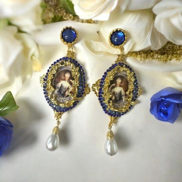SOLD! 0329 Marie Antoinette Blue Massive Earrings - Image 2