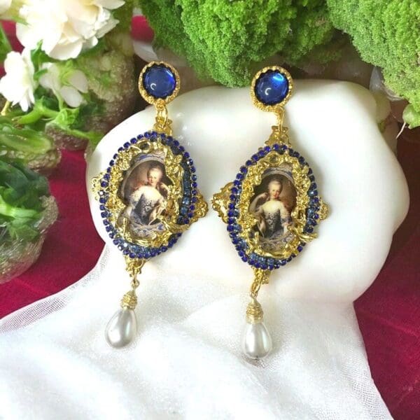 SOLD! 0329 Marie Antoinette Blue Massive Earrings