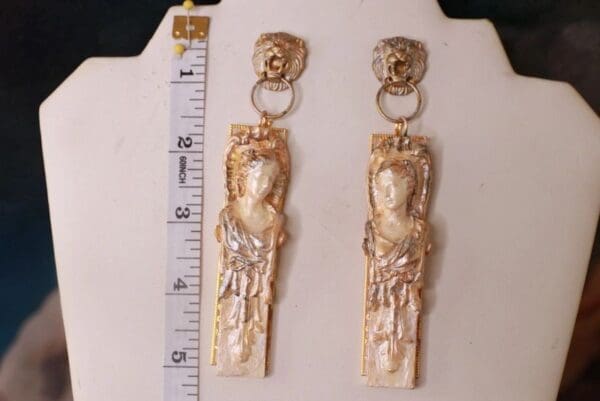 SOLD! 10332 Roman Tribute Columns Lions Massive Earrings - Image 5